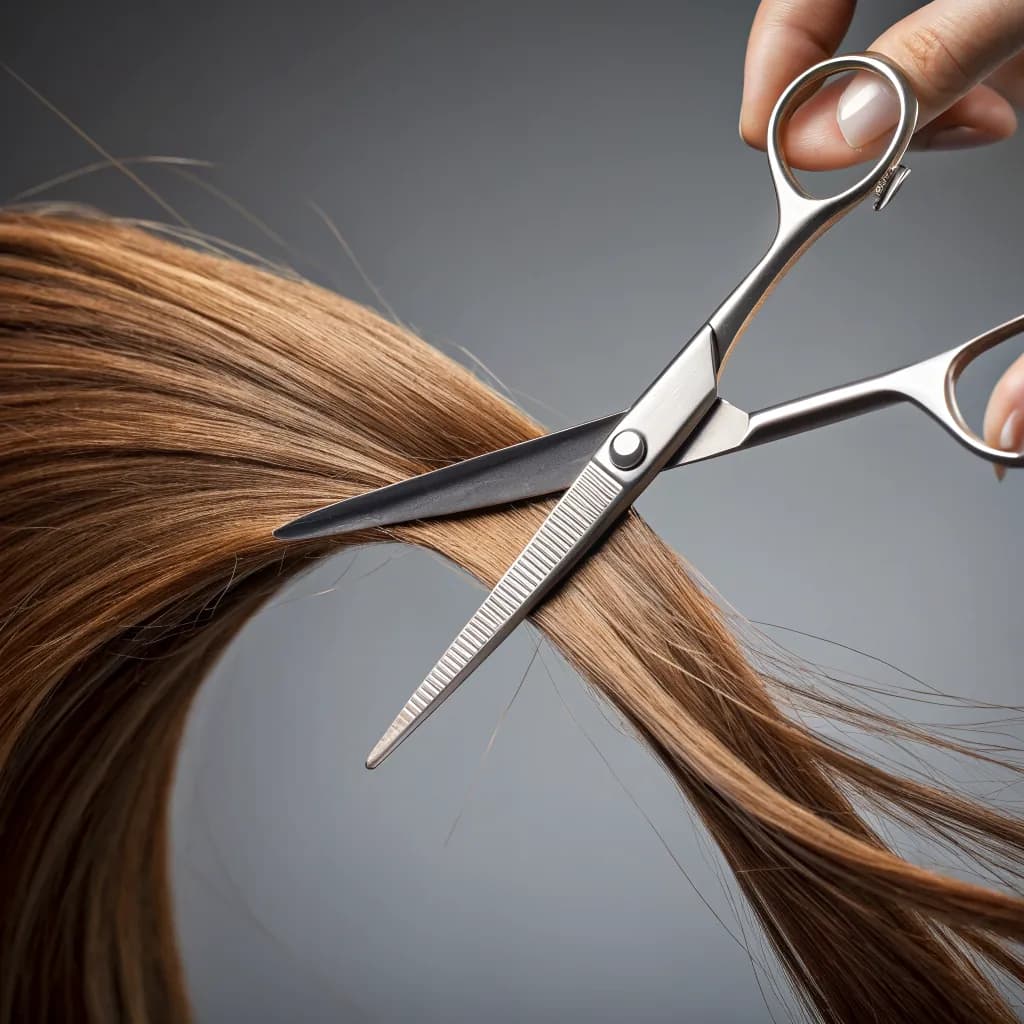 Schere schneidet eine Haarsträhne